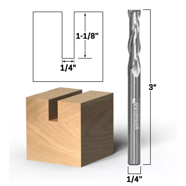 1/4" Dia. 2 Flute Upcut Spiral End Mill CNC Router Bit - 1/4" Shank - Yonico 312