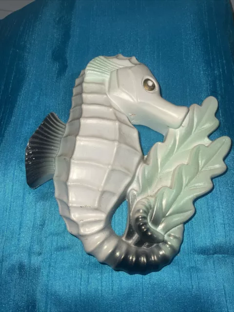 Seahorse Chalkware Wall Plaque, Shades Of Green, 1979 Vintage, 6” Miller Studio