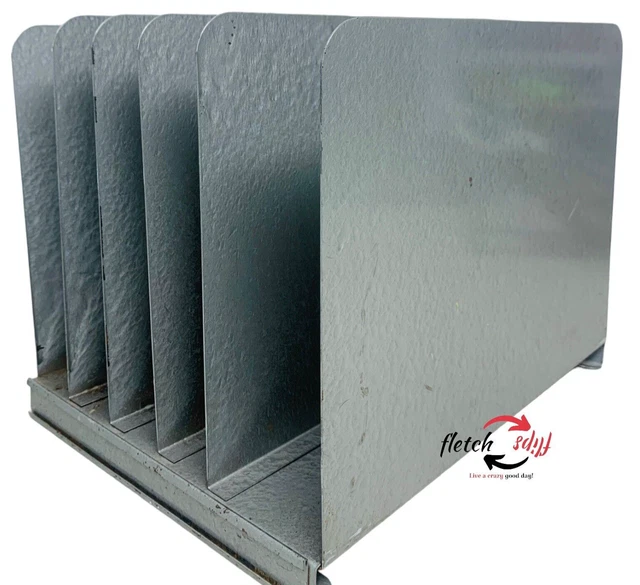 Vintage Metal Upright Desktop File 5 Slot Paper Organizer 9" Wide / Gray
