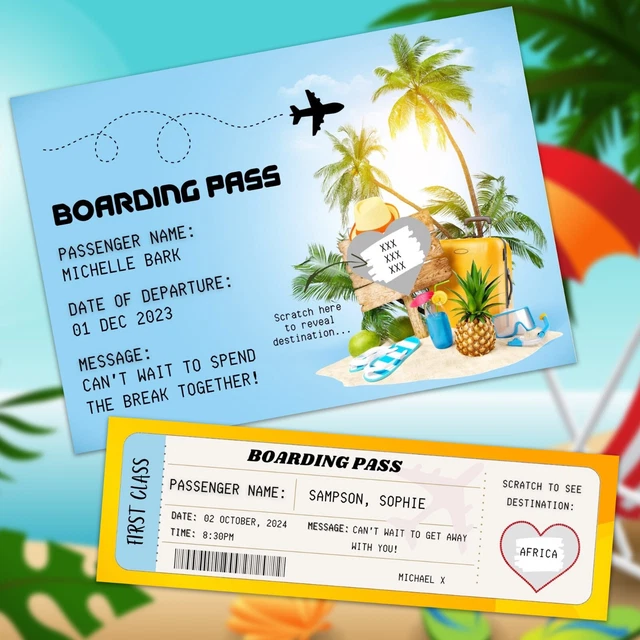 Personalised Holiday Boarding Pass, Scratch To Reveal Surprise Holiday Birthday Gift Scratch Card Destination Reveal 1