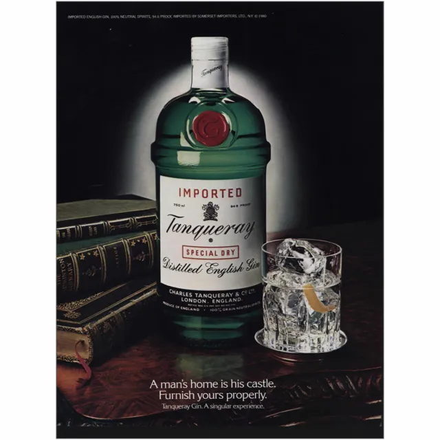 1981 Tanqueray: Mans Home Is His Castle Furnish Yours Vintage Print Ad