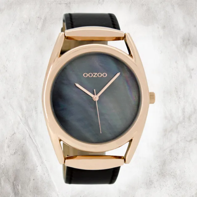 Oozoo Orologio Quarzo Donna Oro Rosa Timepieces 42mm Lederarmband Nero UOC9169