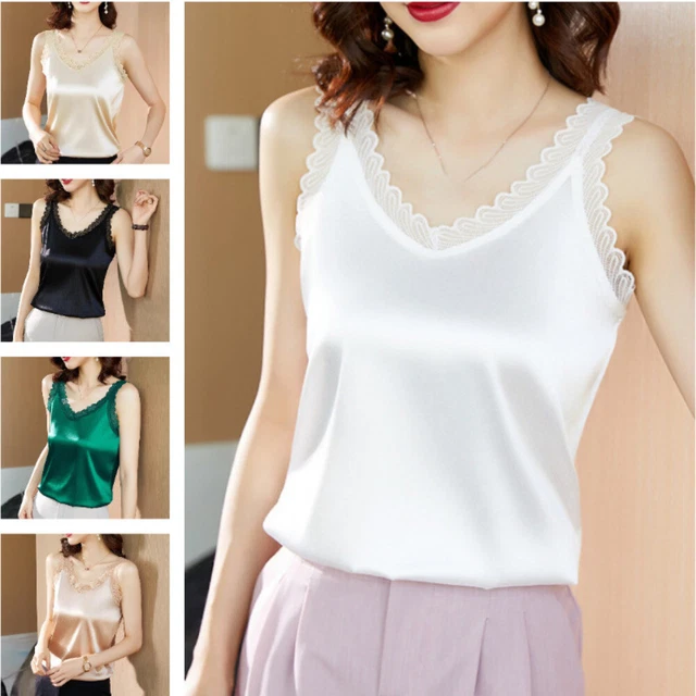 Débardeur Femme à Lanières Satin - Fausse Soie Polyester, Sans Manches, Neuf Avec étiquette