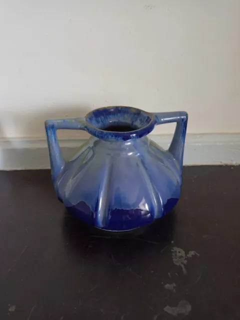 Vase en faïence ALPHO à anses ART DECO céramique émaillée bleue Saint Uze 3