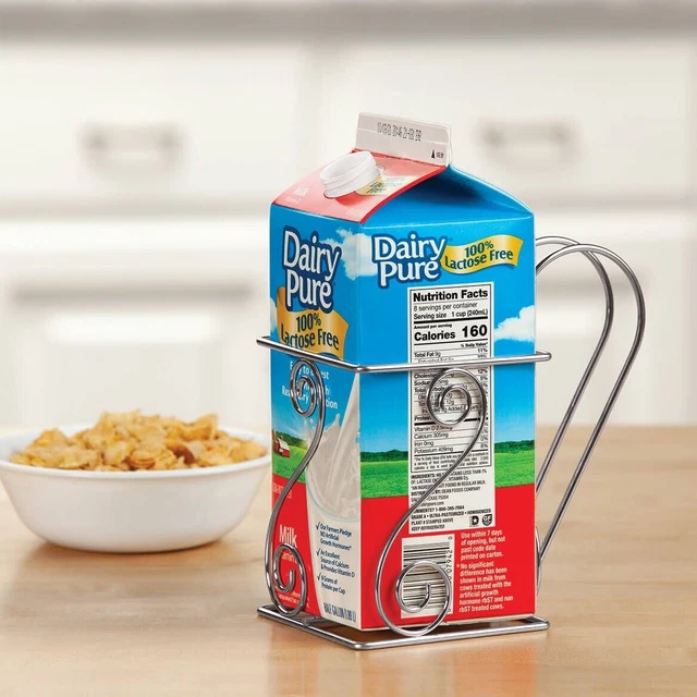 METAL HALFGALLON MILK Juice Carton Holder Handle Container 10.19