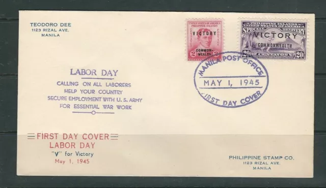 Philippinen 1945 Arbeit Tag 'Mayday' Spezial Del Briefmarke Auf FDC