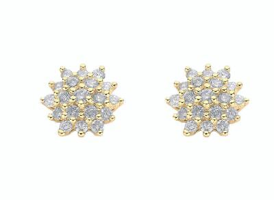 0.50ct Cluster Diamant Boucles D'Oreilles 9mm or Jaune