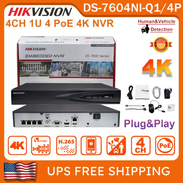 Hikvision 4CH 4POE 4K NVR H.265+ Plug&Play  1SATA 40Mbps Network Video Recorder