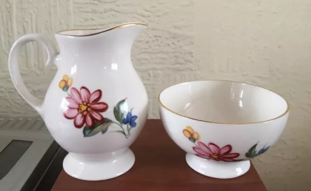 Royal Grafton White Bone China Floral Cream Jug& Sugar Bowl Set VGC