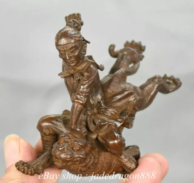 3.4" Collect Old Chinese Red Copper Wu Song Fights Animal Tiger Sculpture