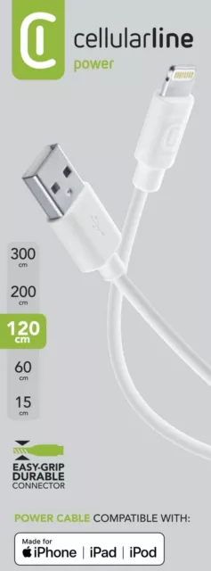 cellularline power lightning cable usb charge data 120 cm grip durable iphone