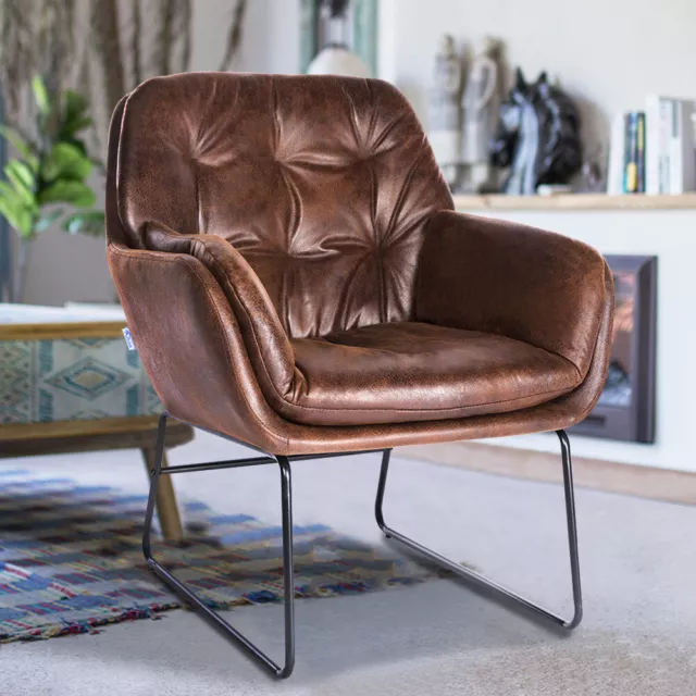 Mid-century Industrial Distressed Tan Leather Armchair Accent Chairs Single Sofa