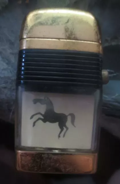 Vintage Scripto Vu Lighter Mini Gold Tone Black Band with Horse
