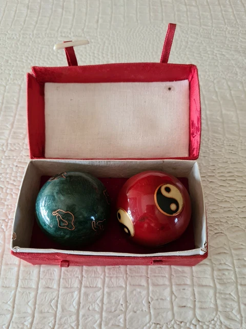 Boules Chinoises Anti Stress Vintage - Rouge Verte Massage Qi gong Relaxation