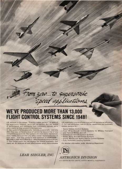 1964 Print Ad Lear Siegler Astronics Supersonic Jets Airplanes