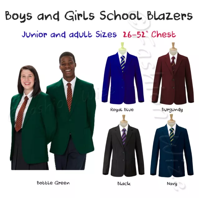 Boys Girl School Blazer Jacket Uniform Black Royal Blue Bottle Green Maroon Navy