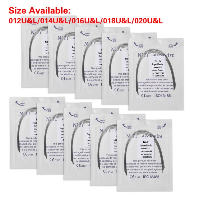 Dental Laboratory Round Orthodontic Arch Wire 10 Pack Niti Reverse Curve Round Arch Wires - Super Elastic Orthodontic Dental Wires Ovoid Orthodontic Arch Wire