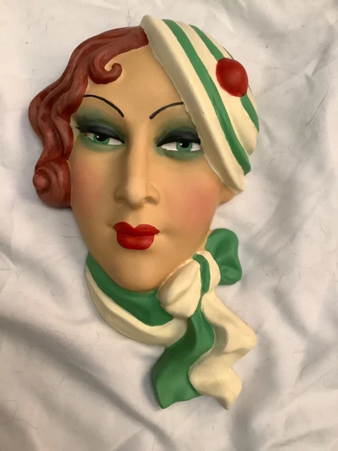 Placca maschera da parete stile Art Deco riproduzione CHALKWARE