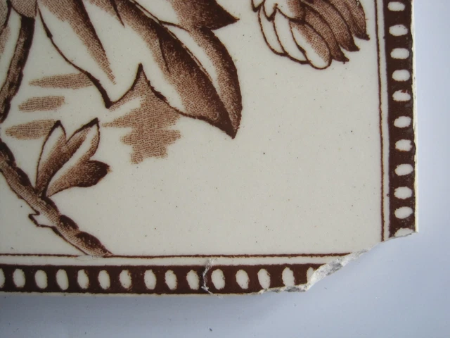 ANTIQUE VICTORIAN H A OLLIVANT TRANSFER PRINT FLORAL WALL TILE No. 399 - c1890 2