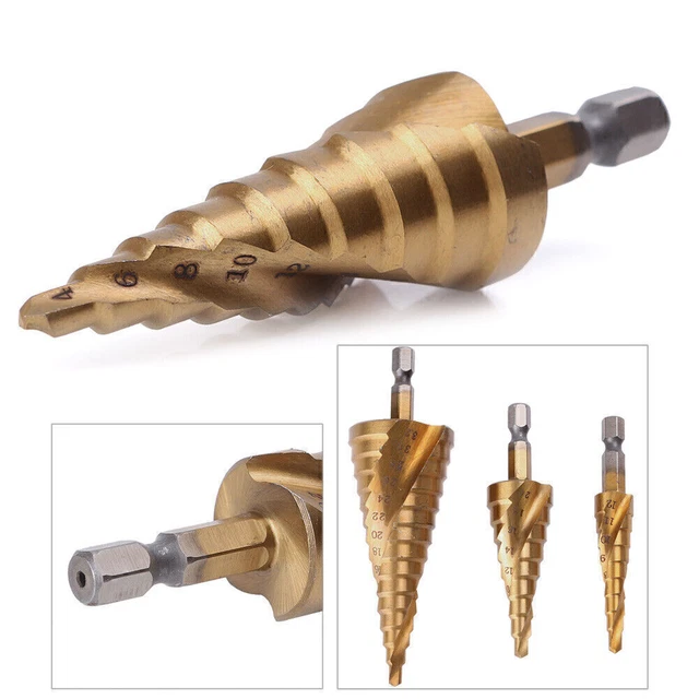 3Pc HSS Spiral Grooved Step Cone Drill Drills Bit 4mm - 12mm/20mm/32mm Hole Cut