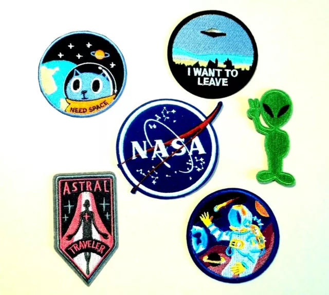 1x Alien Space Patches Embroidered Cloth Badge Applique Iron Sew On NASA UFO