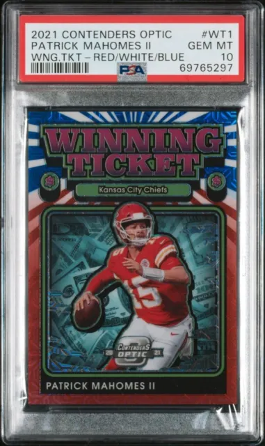 Patrick Mahomes 2021 Contenders Optic Winning Tickets Red White Blue #/13 Psa 10