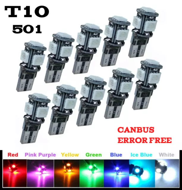 T10 501 Car Led Side Light Interior Bulbs Error Free Canbus 5 Smd W5W Bulbs