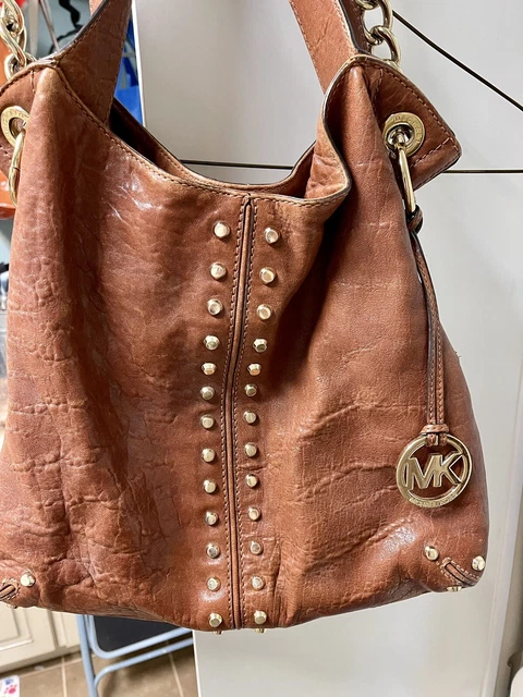 MICHAEL Michael Kors Uptown Astor Studded Shoulder Tote Caramel Leather Hobo Bag