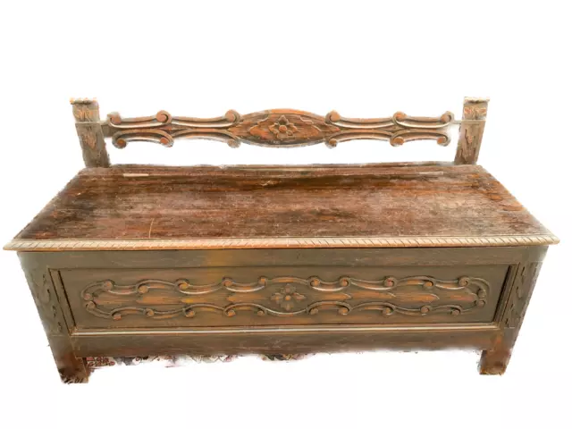Antica Cassapanca Con Schienale Degli Inizi Del 900 Legno Intagliato