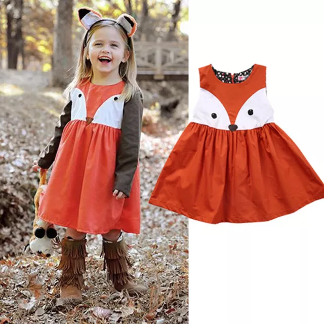 Toddler Newborn Kids Baby Girls Clothes Sleeveless Fox Dress Skirts Outfits Sets