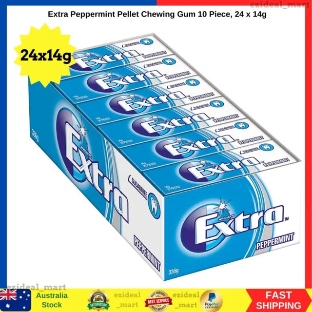 24 x 10 Pellets EXTRA Peppermint Blue Wrigley's Sugarfree Chewing Gum NEW AU