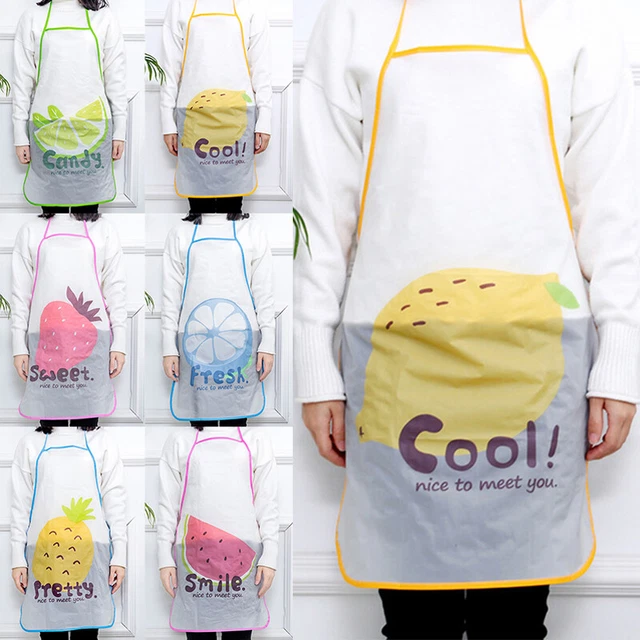 Womens Mens Fruits Printed Apron Waterproof Anti-oil PVC Kitchen Cooking Aprons