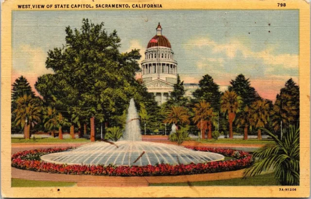 West View State Capitol Sacramento California CA Linen Postcard WOB Note UNP