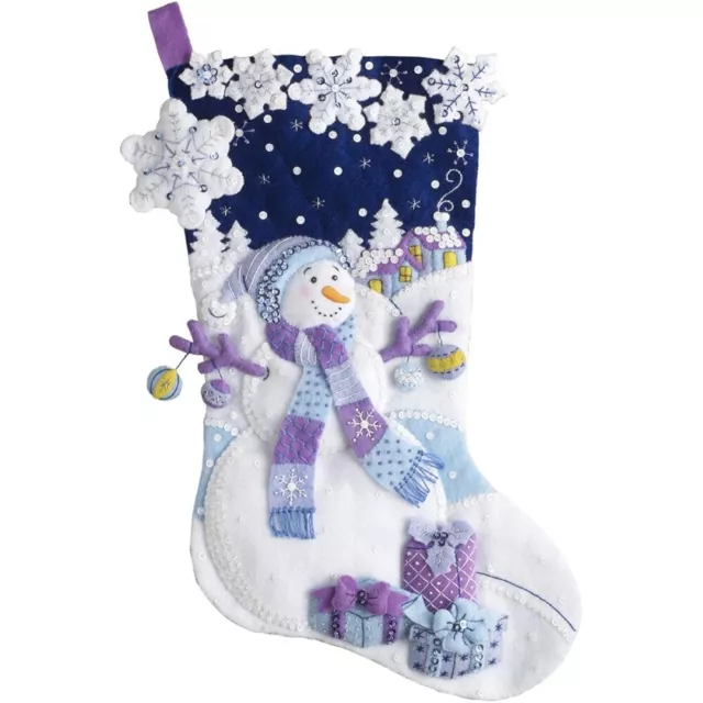 Bucilla Felt Applique Christmas Stocking Kit FROSTY NIGHT Snowman 18 inch