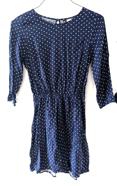 H&M navy blue polka dot print pattern dress women's size 4 SMALL knee-length hm