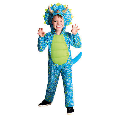 Child Blue Dino Triceratops Fancy Dress Dinosaur Costume Halloween Kids Book Day