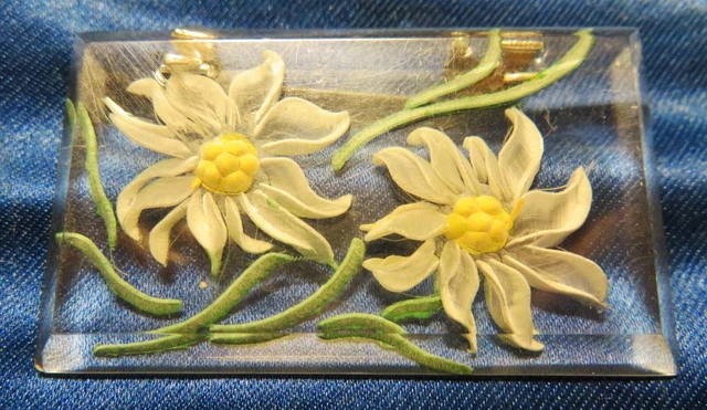 Broche Vintage Lucite Broche Ancienne En Lucite Sculptée - Fleurs Roses Inversées - Style Art Déco Vintage Bijou Ancien Rose Lucite