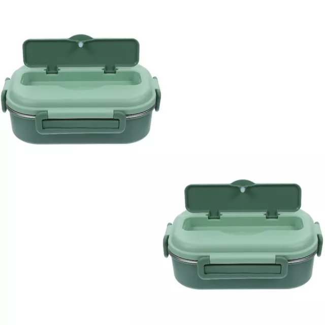 2 Pieces Stainless Steel Three Compartment Lunch Box Student Containers