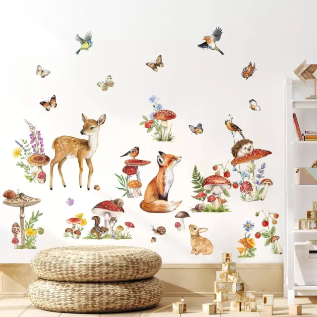 wondever Woodland Animal Wall Stickers Mushroom Deer Fox Peel and Stick Wall De