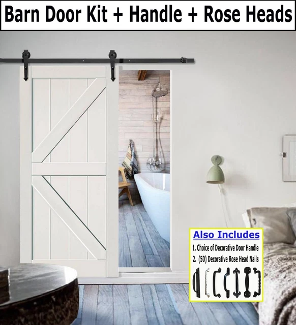 6.6 FT Sliding Barn Door Hardware Kit  + BONUS Handle & Rose Head Nails - 2005