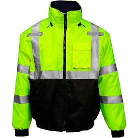 Tingley Bomber 3.1 Hi-Vis Hooded Jacket, Zipper, Fluorescent Yellow/Green/Black,