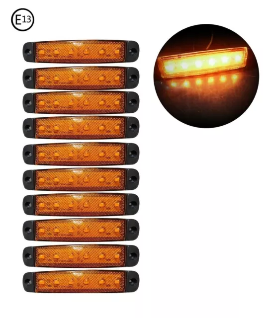 10 pcs ORANGE AMBER 24V 6 LED Side Marker Indicator Lights Truck Trailer Bus E13