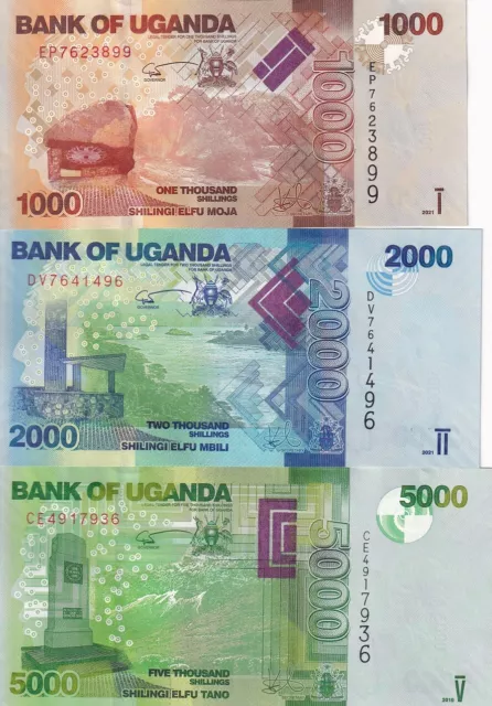 Uganda Set 3 Pcs 1000 2000 5000 Shillings Mixed Years P 49 P 50 P 51 UNC NR