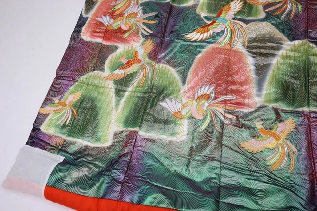 Japanese Kimono Uchikake Luxurious Wedding Embroidery Pure Silk Phoenix K539 5