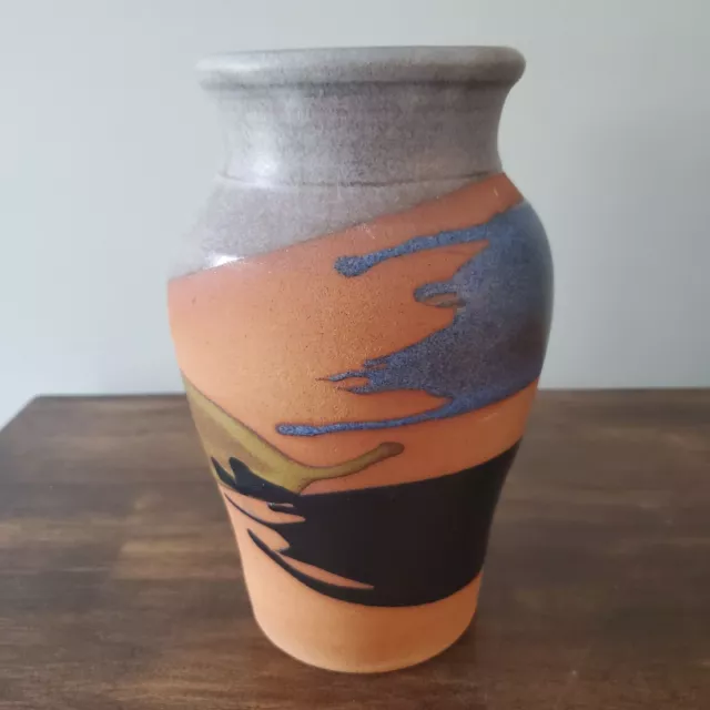 Vintage Swirl Drip Glaze Vase Studio Art Pottery Terracotta Signed NC