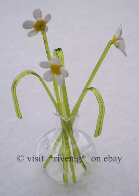 DAISIES GLASS ORNAMENT SCULPTURE@VASE@BEAUTIFUL Bunch  of FLOWERS@HOUSE WARMING