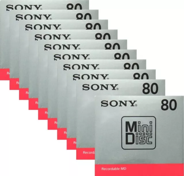 SONY MDW80T MD Blank Minidisc 80 Minutes Recordable Lot of 10 discs set