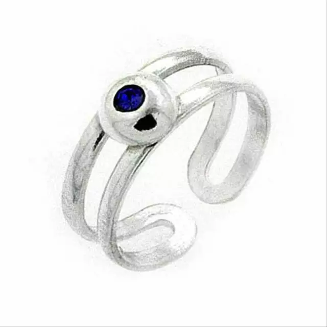 925 Sterling Silver Dark Blue CZ Double Banded Toe Ring