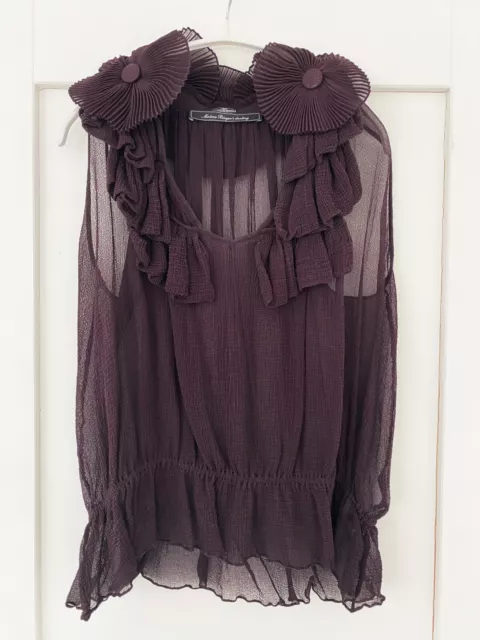 by Malene Birger silk top with pleated floral detail in aubergine