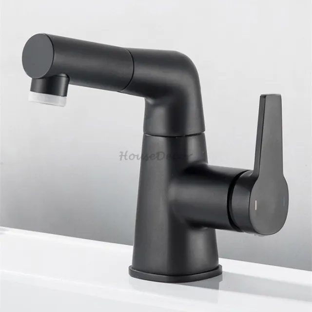 Bathroom Sink One Hole Pull Out Shower Tap Basin Lift Swivel Spout Faucet Mixer